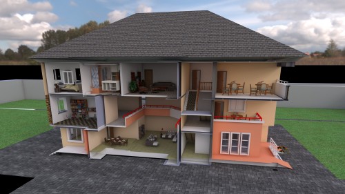 Front View showing the Internal arrangement of the House